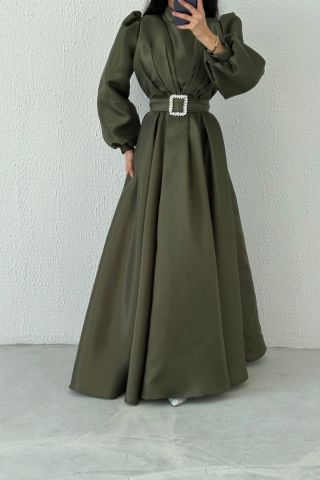 Unique Stance Organza Hijab Evening Dress Khaki