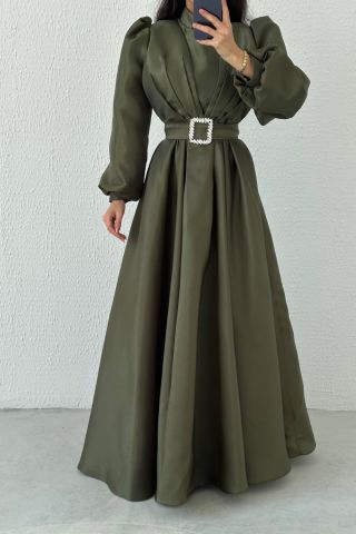 Unique Stance Organza Hijab Evening Dress Khaki