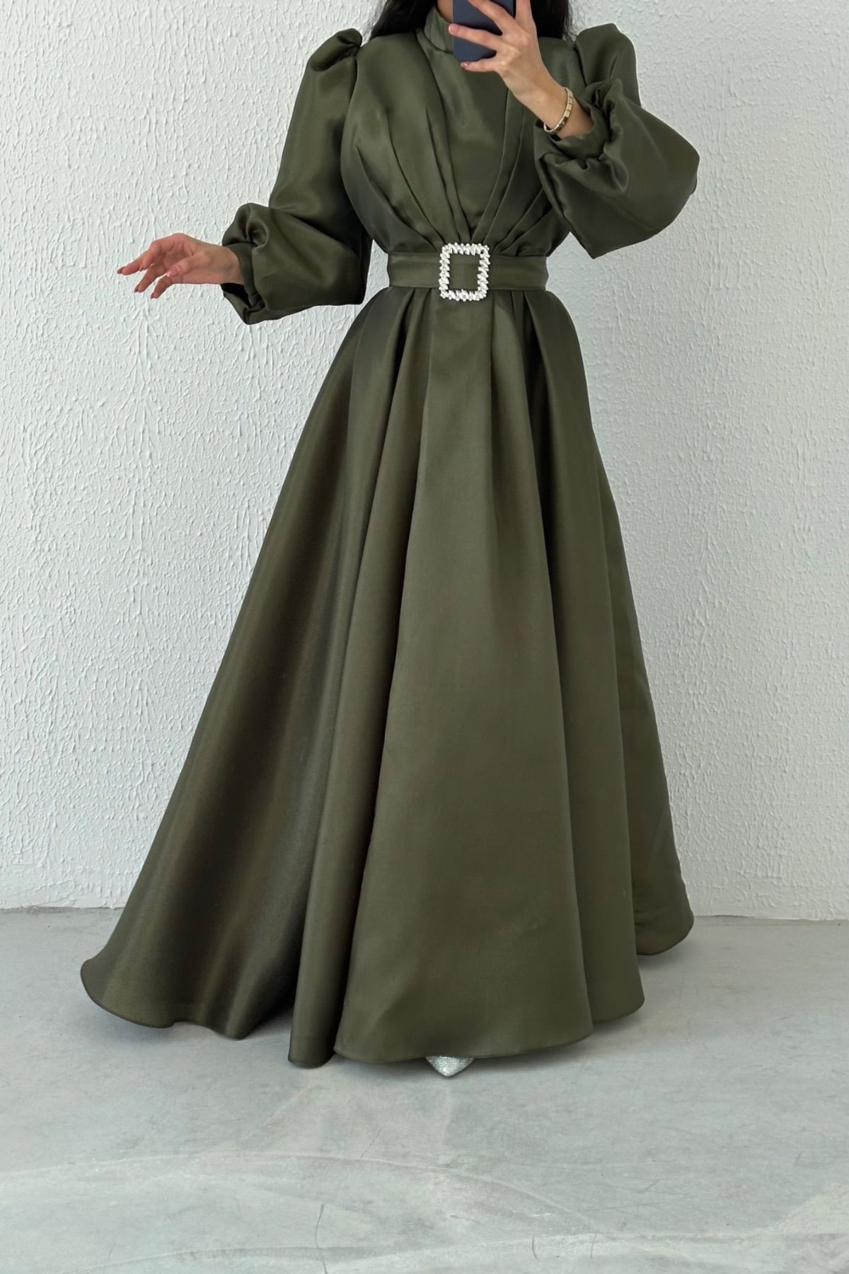 Unique Stance Organza Hijab Evening Dress Khaki