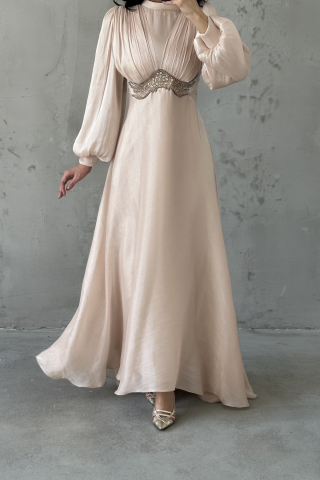 Zerina Tesettür Abiye Krem