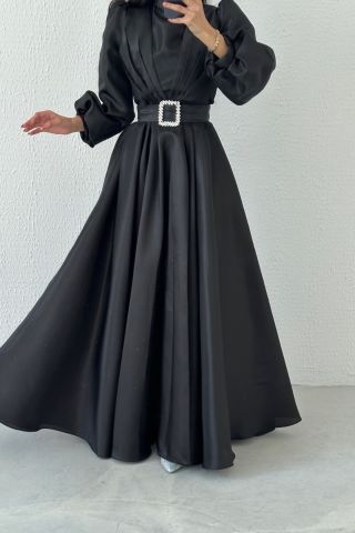 Eşsiz Duruş Organze Tesettür Abiye Siyah