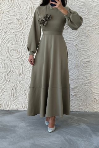 بروش حزام أنيق مفصل فستان غواص الحجاب كاكي