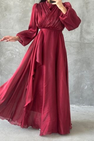 Damla Tesettür Abiye Bordo