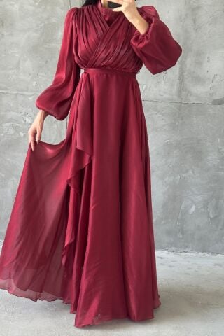 Damla Tesettür Abiye Bordo