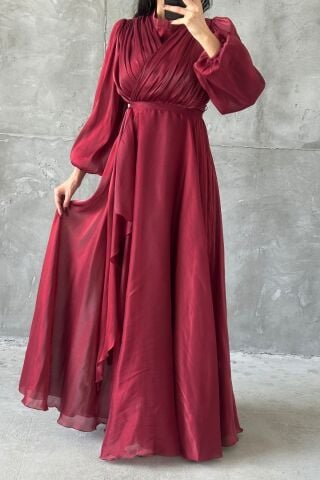 Damla Tesettür Abiye Bordo
