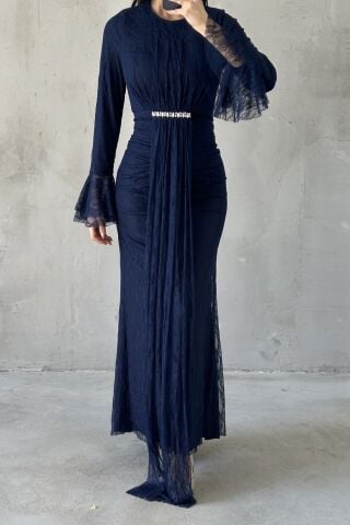 Nihal Hijab Evening Dress Navy Blue