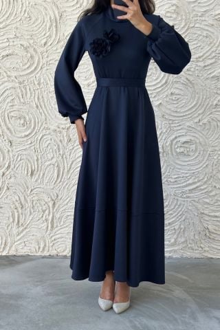 بروش حزام أنيق مفصل فستان الحجاب غواص الأزرق الداكن