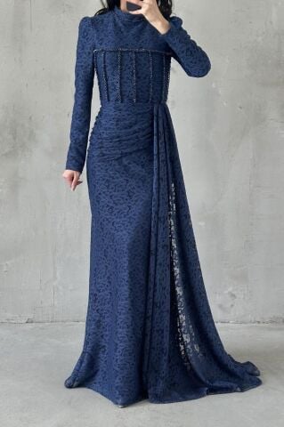 Nayina Modest Evening Dress Navy Blue