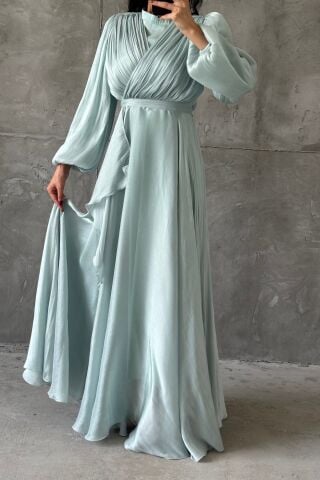 Damla Hijab Evening Dress Mint Green