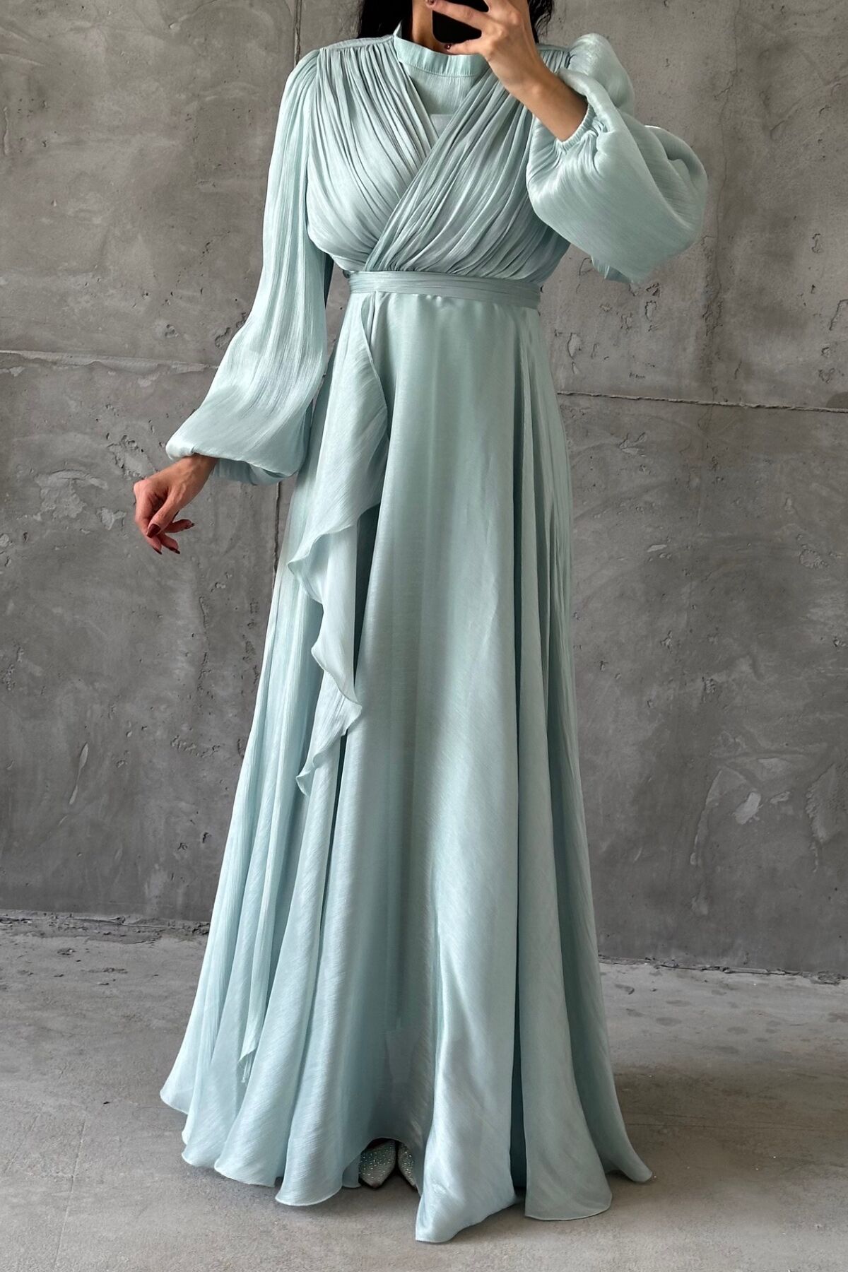 Damla Hijab Evening Dress Mint Green
