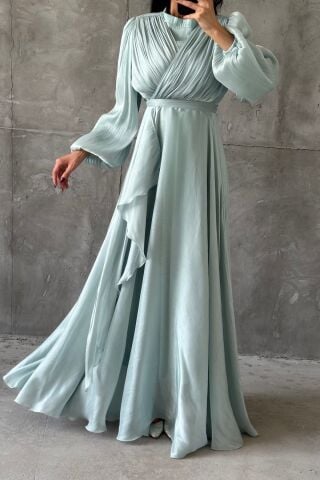 Damla Hijab Evening Dress Mint Green
