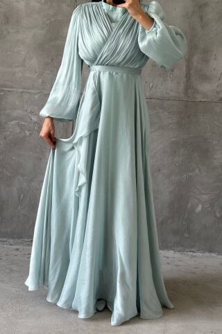 Damla Hijab Evening Dress Mint Green