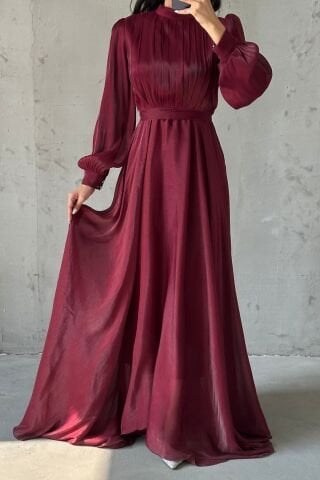 Işıltı Dokunuşlu Janjan Tesettür Abiye Bordo