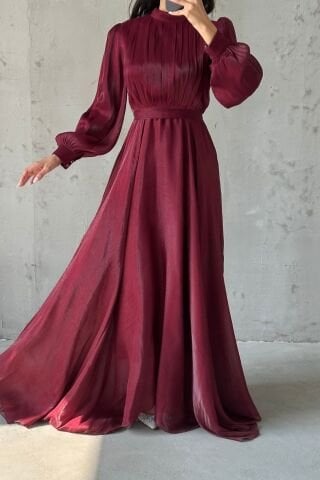 Işıltı Dokunuşlu Janjan Tesettür Abiye Bordo