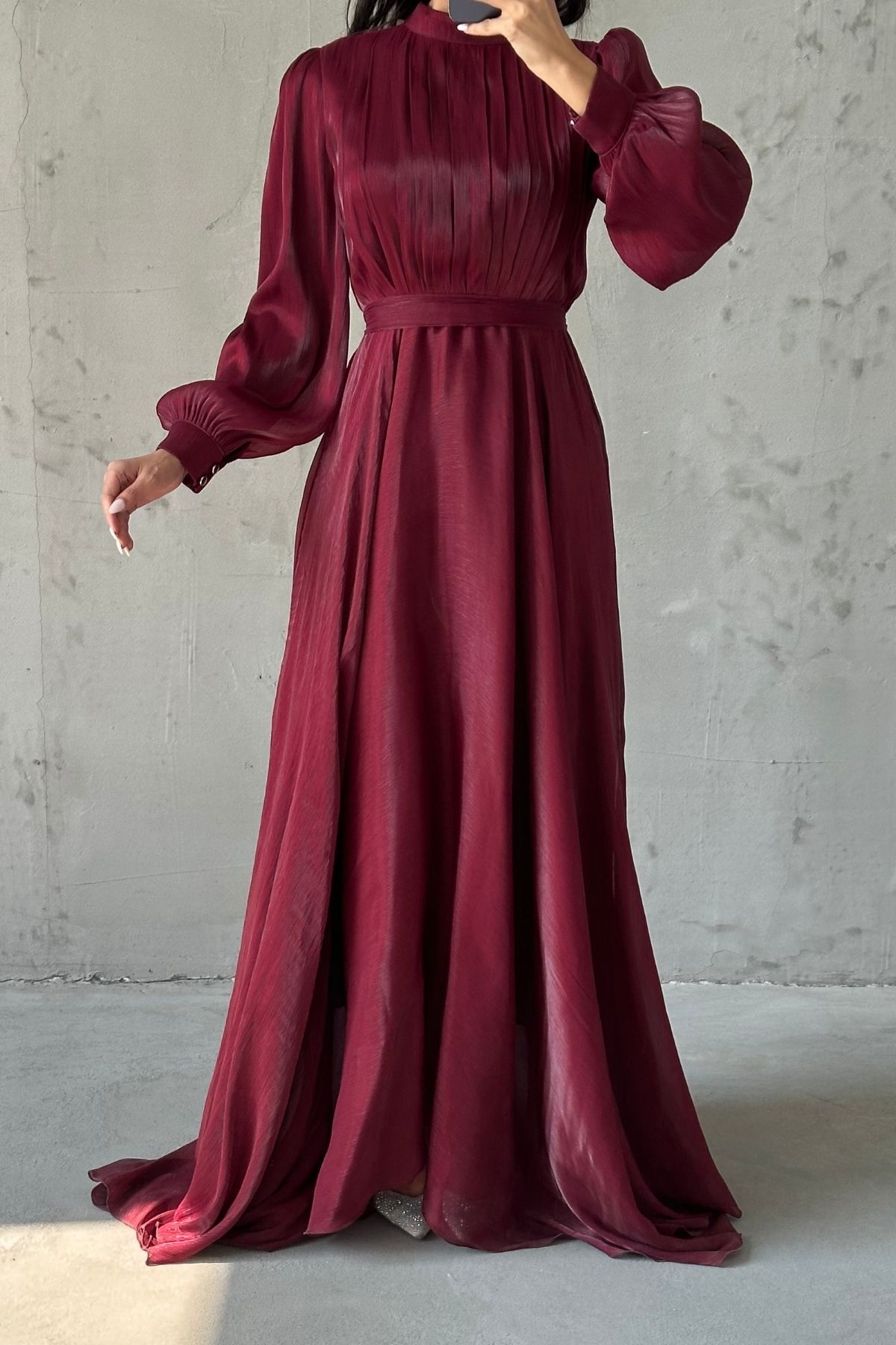 Işıltı Dokunuşlu Janjan Tesettür Abiye Bordo