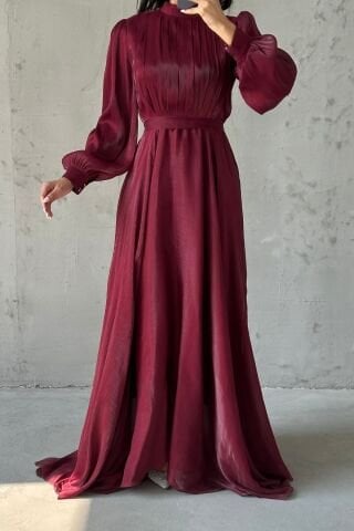 Işıltı Dokunuşlu Janjan Tesettür Abiye Bordo