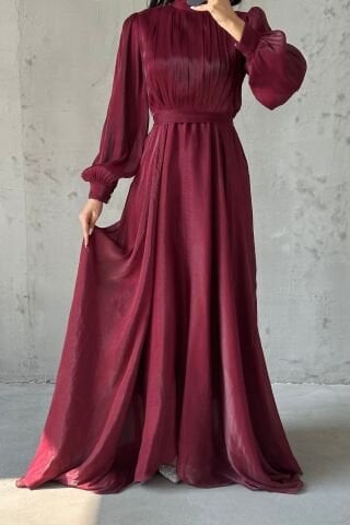 Işıltı Dokunuşlu Janjan Tesettür Abiye Bordo
