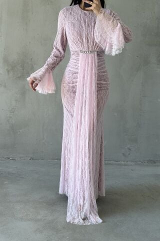 Nihal Hijab Evening Dress Dusty Pink