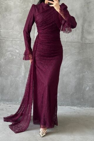 Leya Hijab Evening Dress, Plum