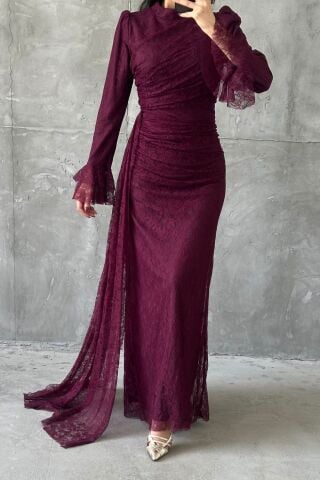 Leya Hijab Evening Dress, Plum