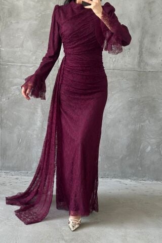Leya Hijab Evening Dress, Plum