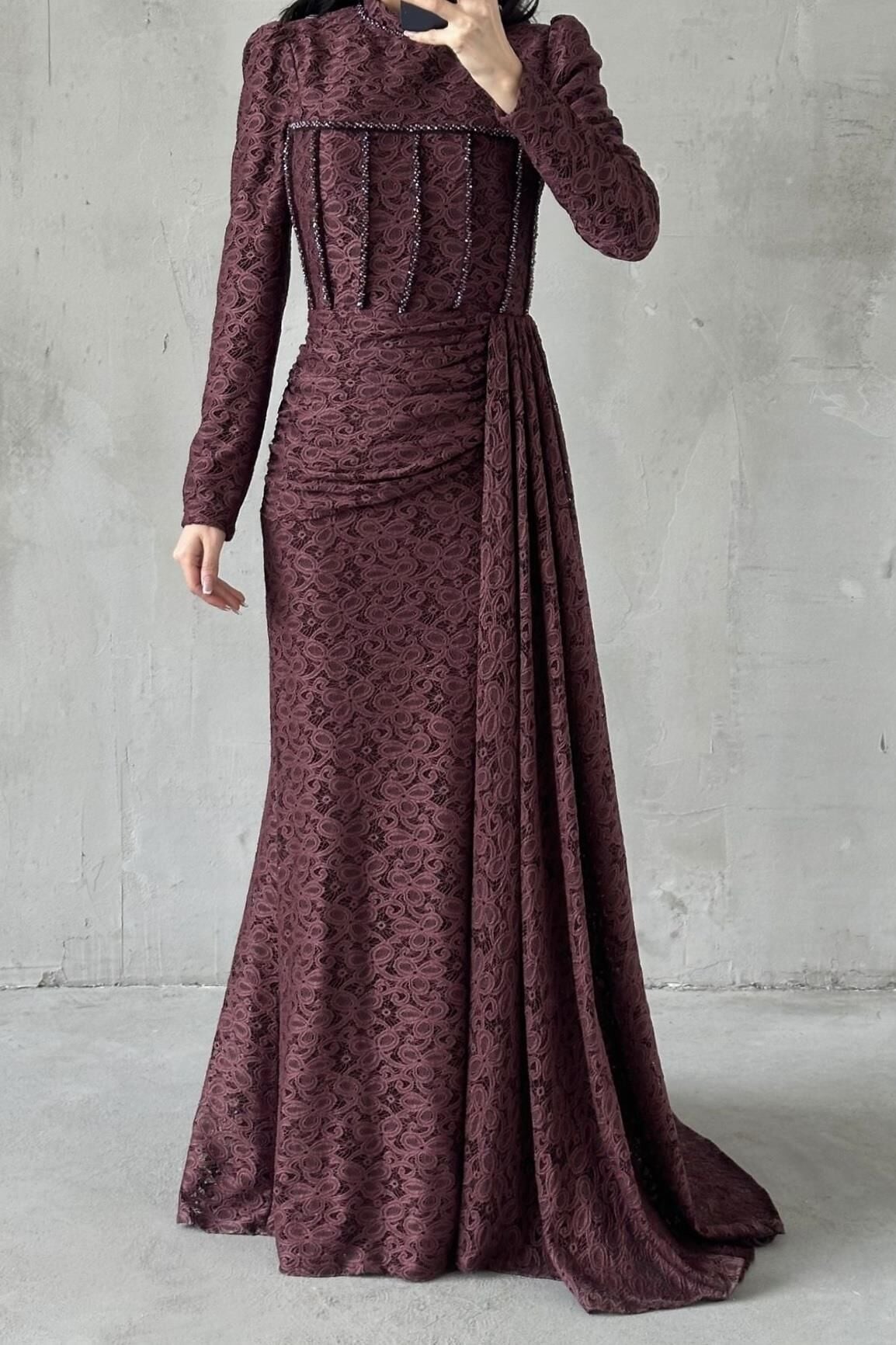 Nayina Hijab Evening Dress Brown