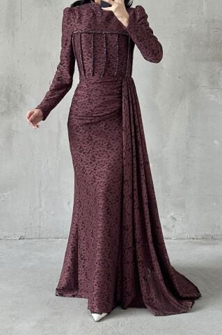 Nayina Hijab Evening Dress Brown