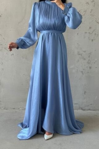 Işıltı Dokunuşlu Janjan Tesettür Abiye İndigo