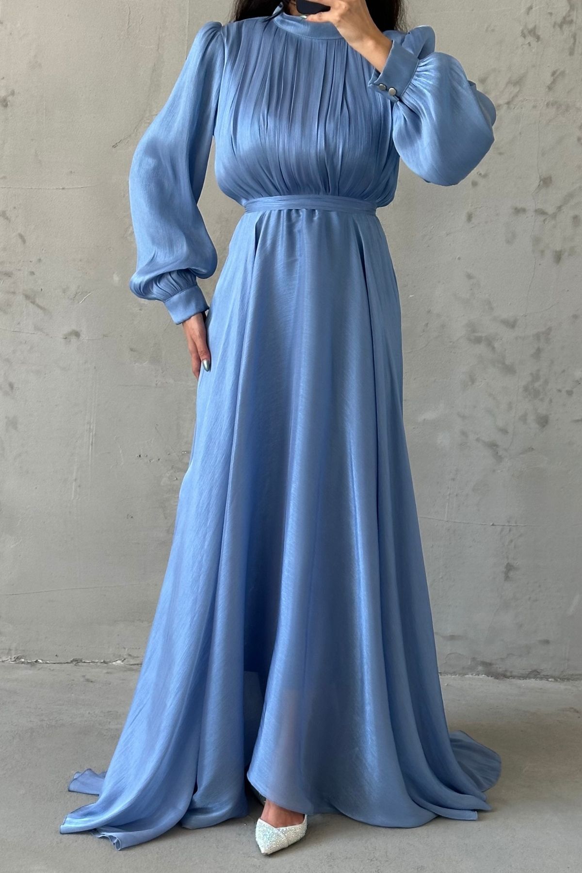 Işıltı Dokunuşlu Janjan Tesettür Abiye İndigo