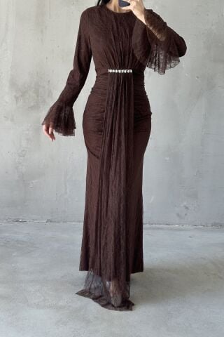 Nihal Hijab Evening Dress Brown