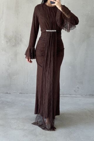 Nihal Hijab Evening Dress Brown