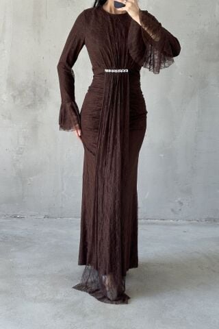 Nihal Hijab Evening Dress Brown