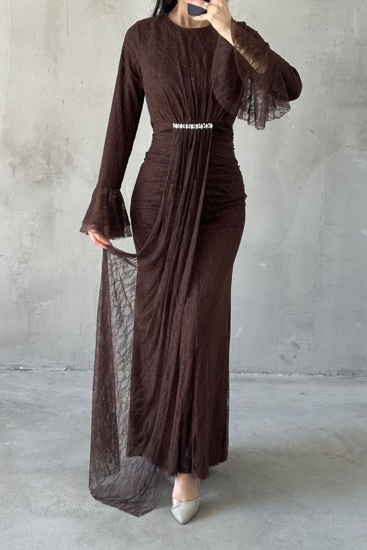 Nihal Hijab Evening Dress Brown