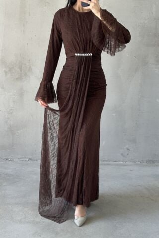 Nihal Hijab Evening Dress Brown